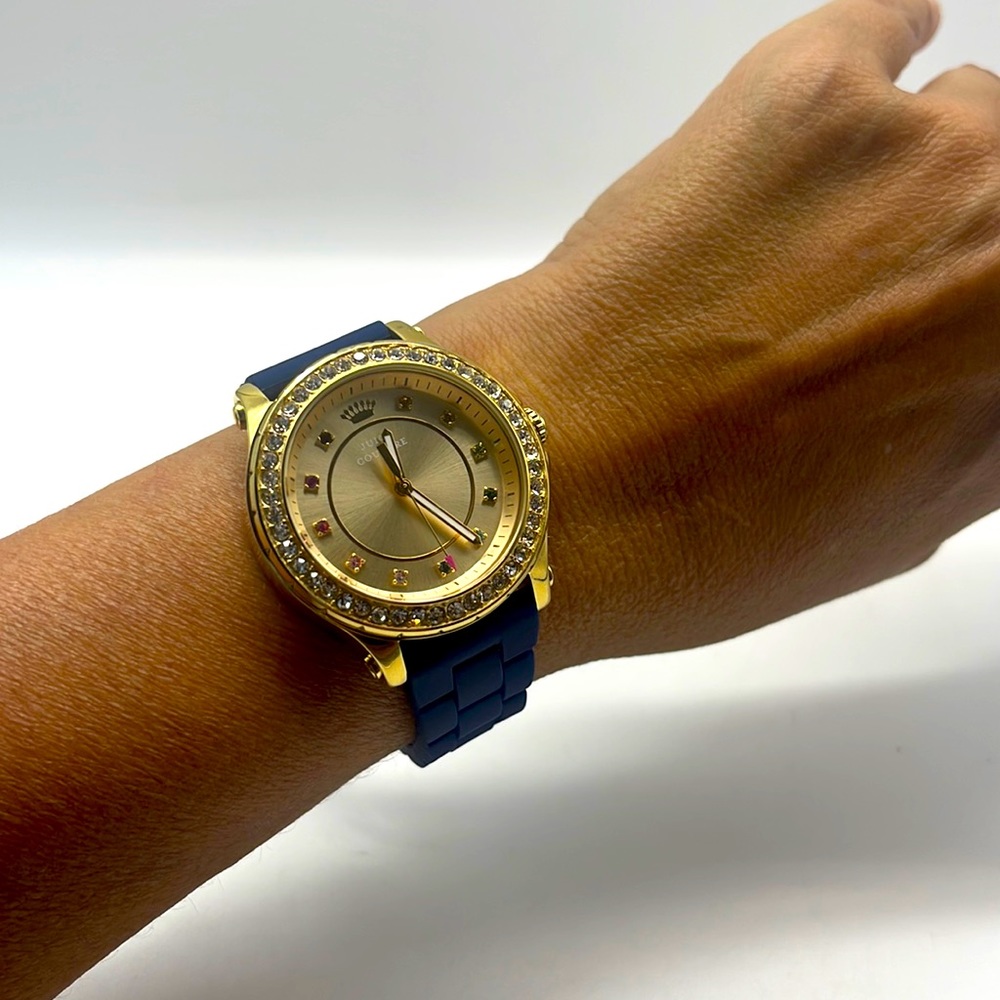 NWT Juicy Couture Multi Colored Crystal Blue Jelly Band Watch